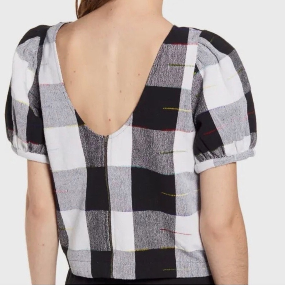 The Odells Checkered Puff Sleeve Blouse